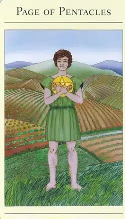 Carta del tarot del Paje de Pentáculos