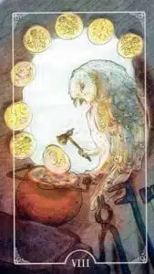 8 de Pentacles Ostara Tarot