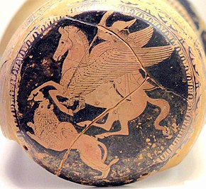 Bellerophon slaying the Chimera while riding Pegasus