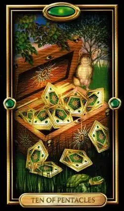 Carta del Tarot Dorado 10 de Pentáculos