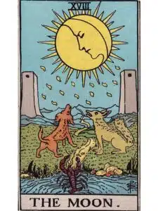 The Moon tarot card Rider-Waite