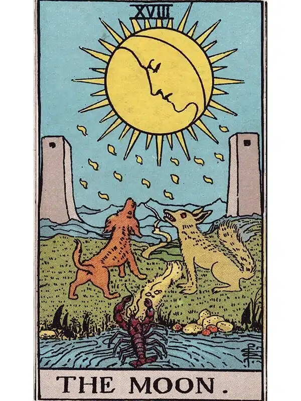 The Moon tarot card Rider-Waite
