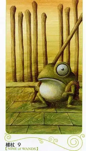 Carta 9 de Bastos del Tarot del Bosque Mágico