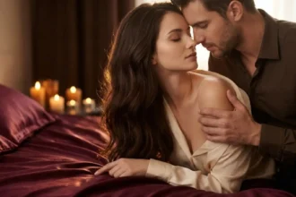 zodiac sign sex position silk sheets candlelit sensual editorial photo