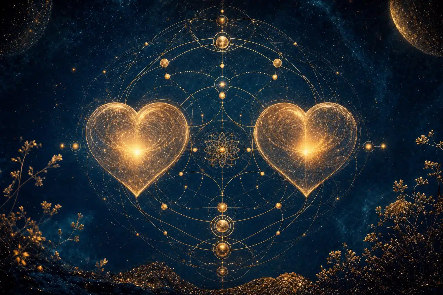 Two glowing hearts and a numerology chart, life path number that struggles most in relationships