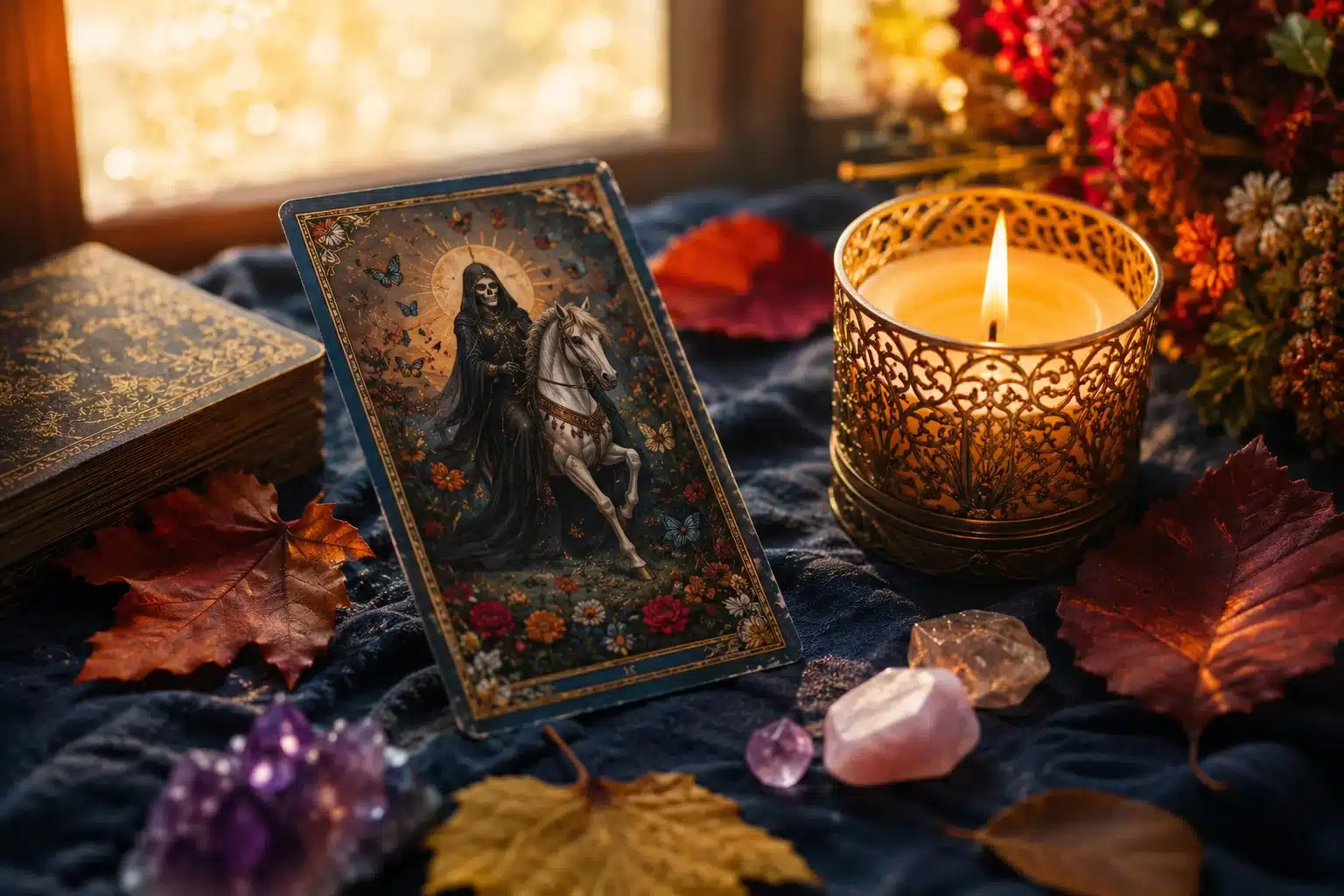 The Death tarot card lit by candlelight, the most misunderstood tarot card and its real meaning