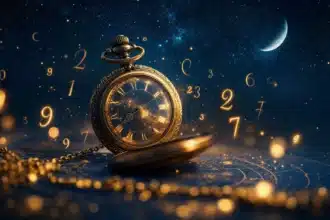 Glowing angel numbers around an antique clock, hidden meaning behind the numbers you keep seeing