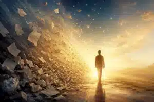 The quiet power of people who stopped explaining themselves, a silhouette walking as paper words dissolve