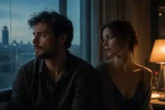 Couple by a rainy window at dusk, why he pulls away when things get good
