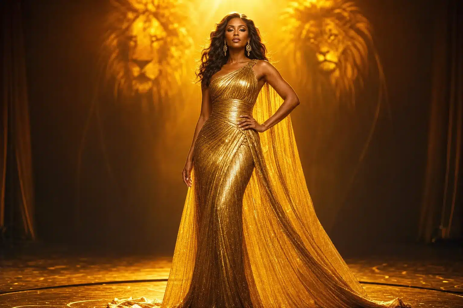 Glamorous woman under a spotlight, Leo celebrities and their star power in astrology